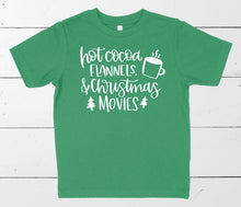 Load image into Gallery viewer, Hot Cocoa, Flannels, and Christmas Movies - Kids Christmas T-Shirt
