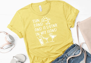 Sun sand and a drink in my hand (Bella + Canvas) T-Shirt