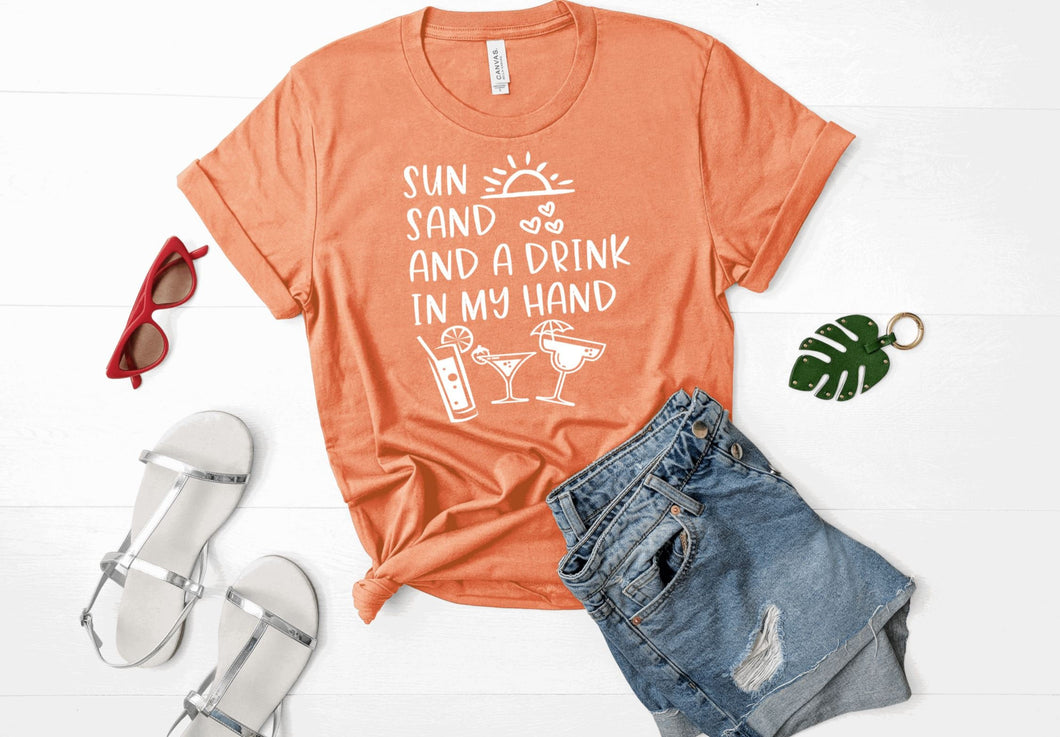 Sun sand and a drink in my hand (Bella + Canvas) T-Shirt